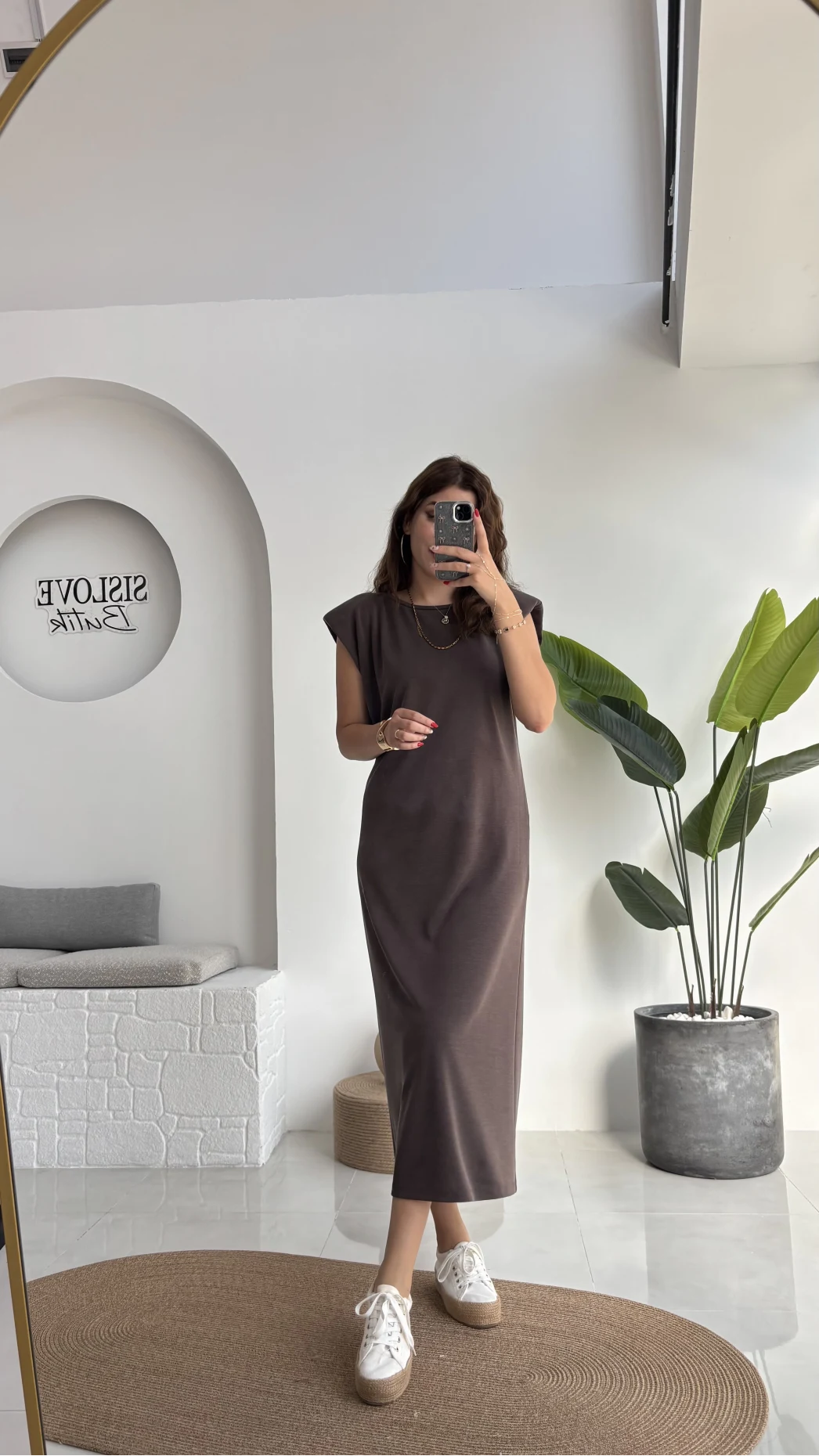 Clover Vatkalı Elbise - Kahve