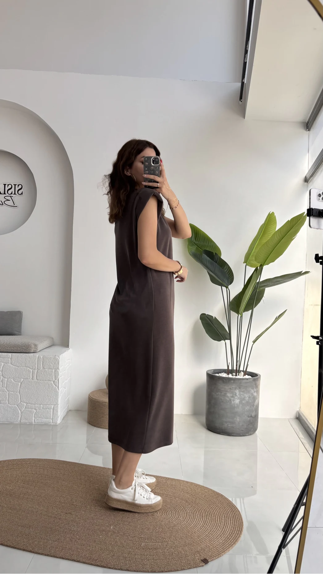 Clover Vatkalı Elbise - Kahve