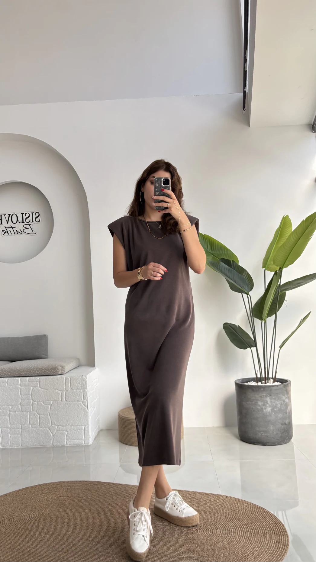 Clover Vatkalı Elbise - Kahve