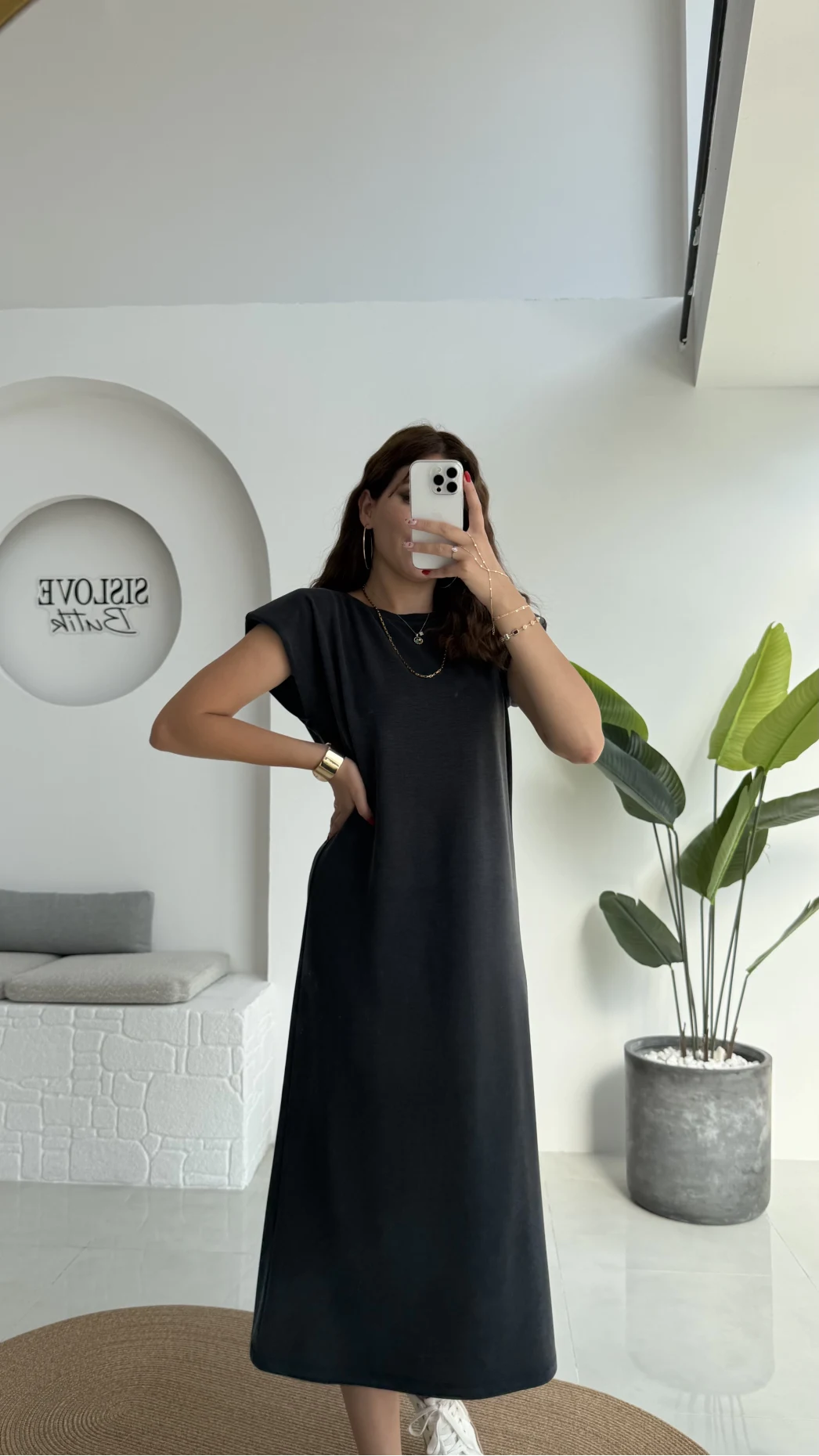 Clover Vatkalı Elbise - Koyu Antrasit