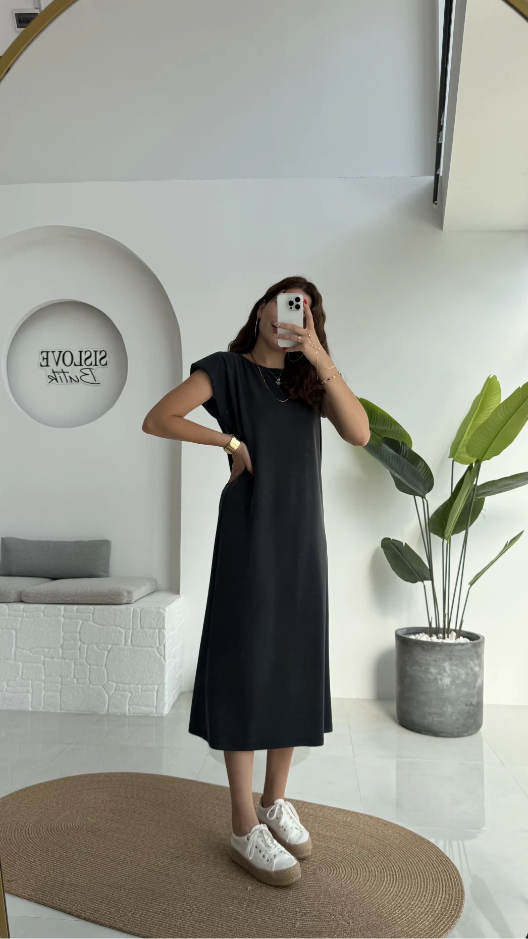 Clover Vatkalı Elbise - Koyu Antrasit