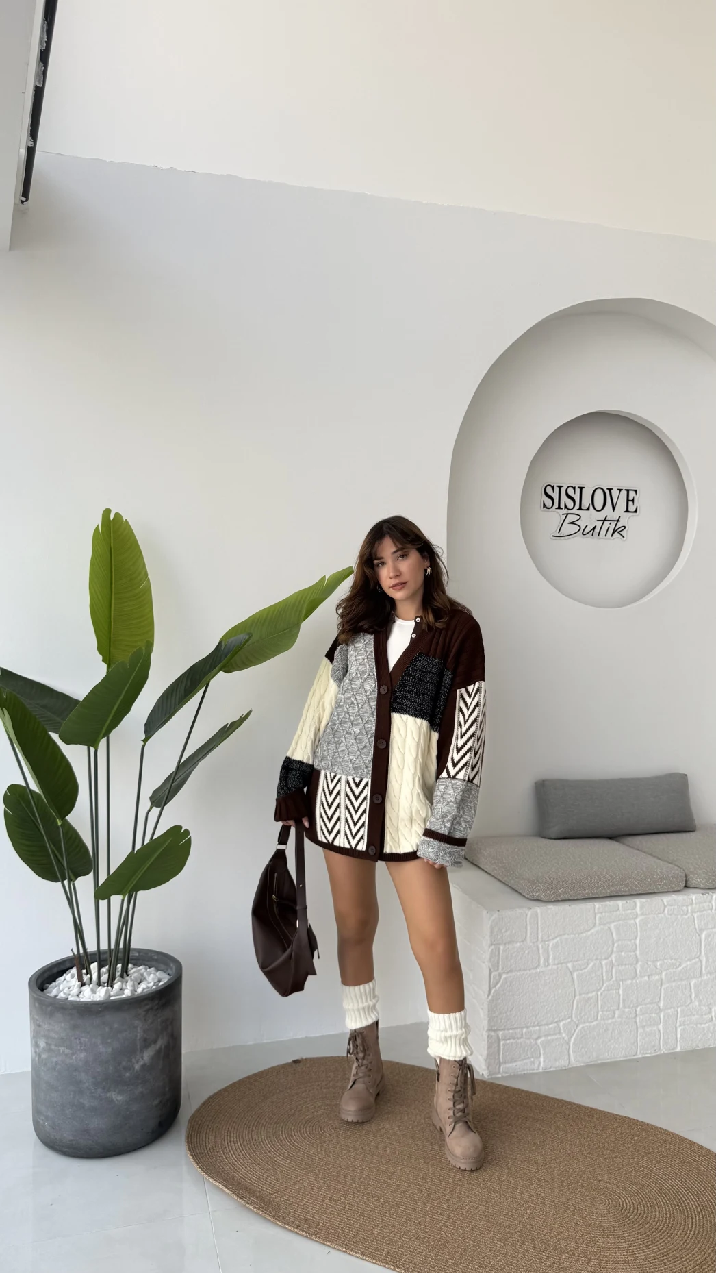 Çok Renkli Yamalı Oversize Hırka