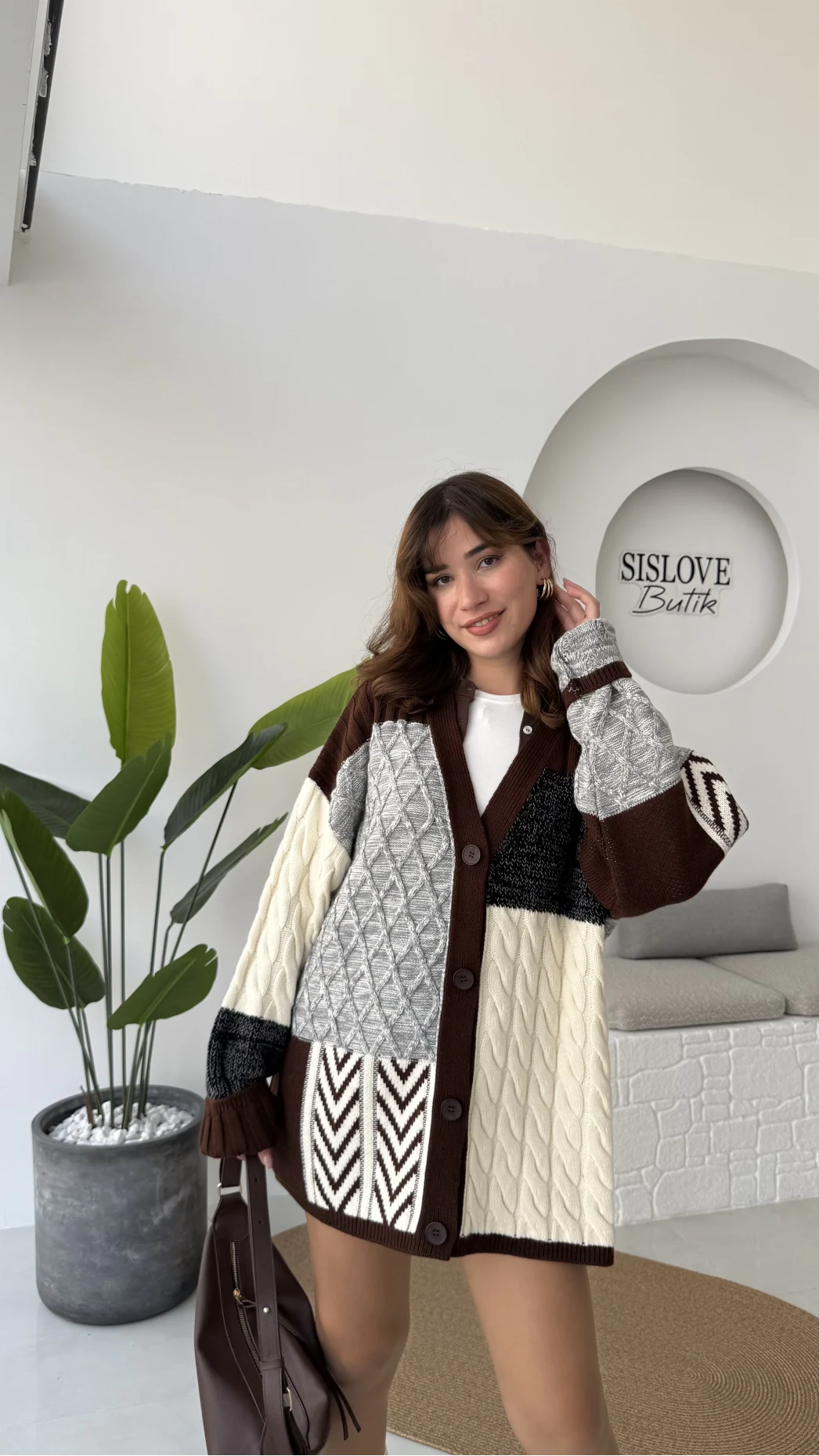 Çok Renkli Yamalı Oversize Hırka