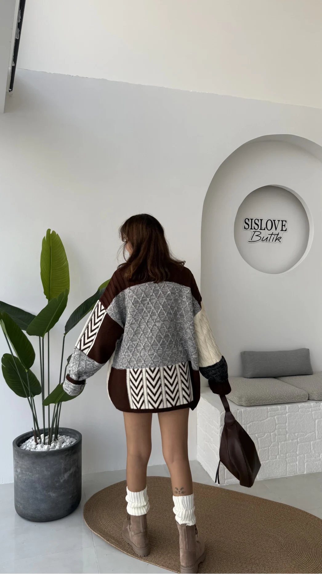 Çok Renkli Yamalı Oversize Hırka