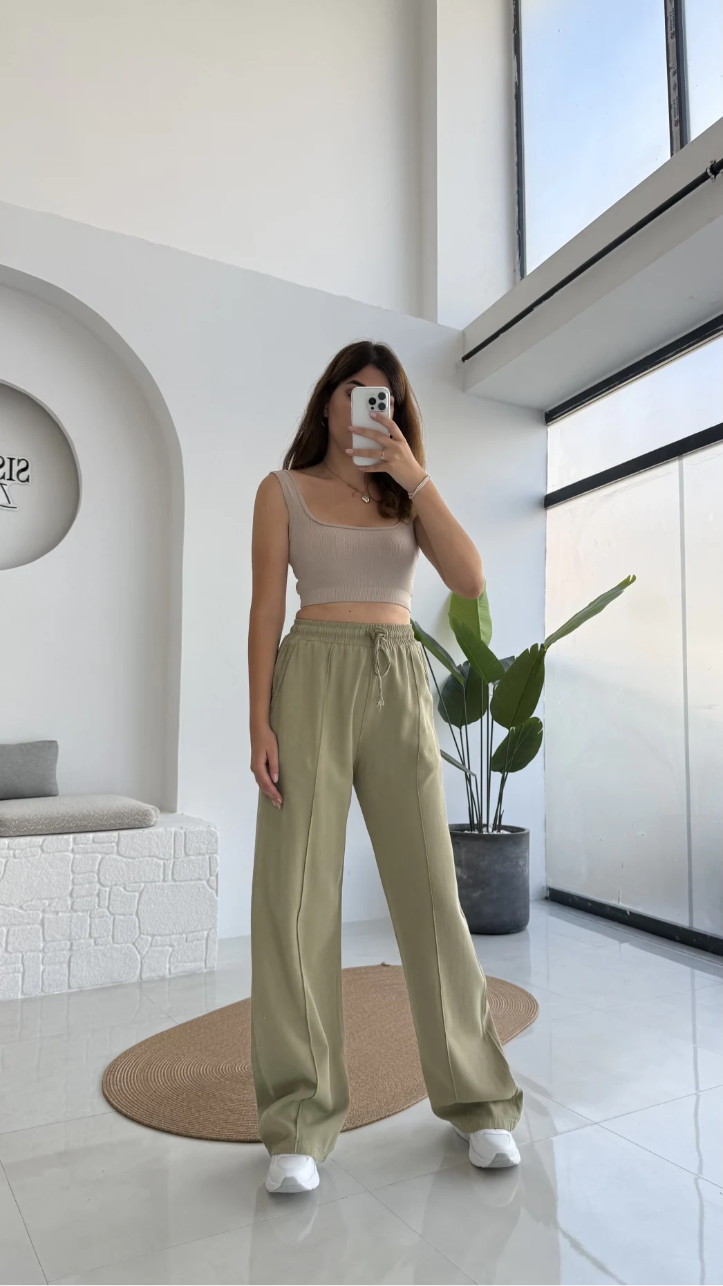 Colorado Beli Lastikli Gabardin Palazzo Pantolon - Yeşil