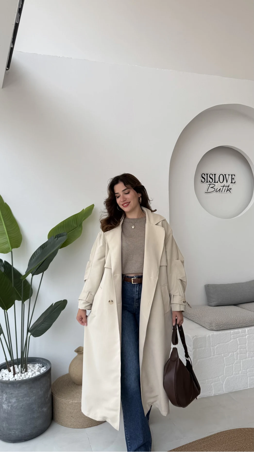 Cool Kuşaklı Cepli Trençkot Açık Taş Kod: 9419