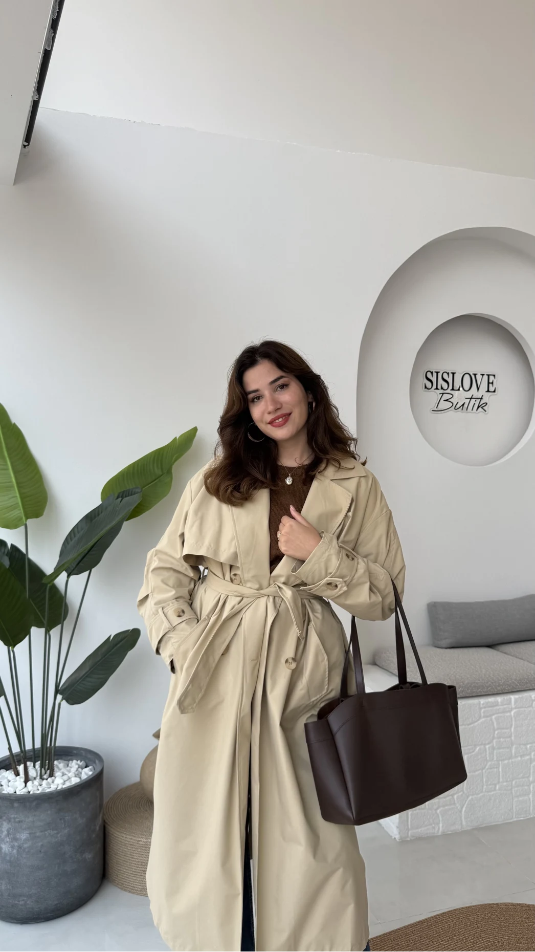 Cool Kuşaklı Cepli Trençkot Koyu Taş Kod: 9419