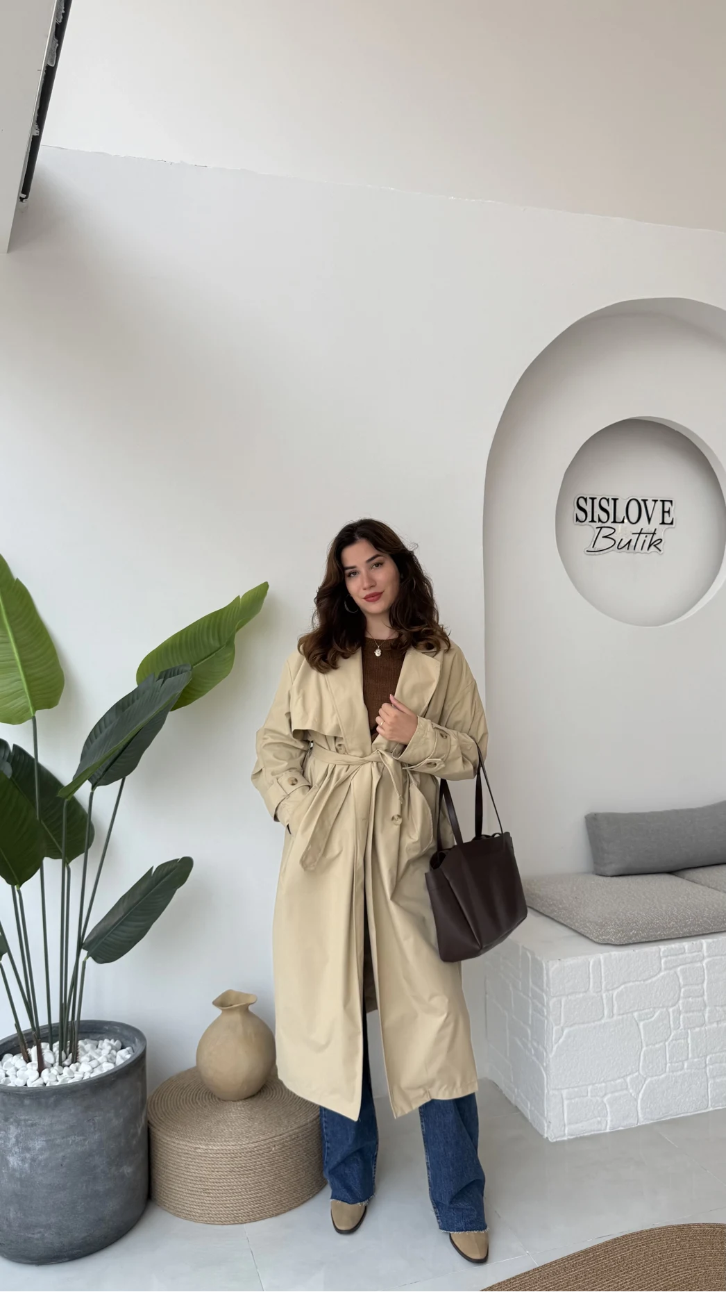 Cool Kuşaklı Cepli Trençkot Koyu Taş Kod: 9419