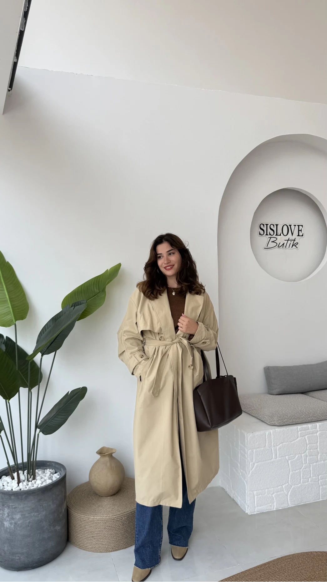 Cool Kuşaklı Cepli Trençkot Koyu Taş Kod: 9419