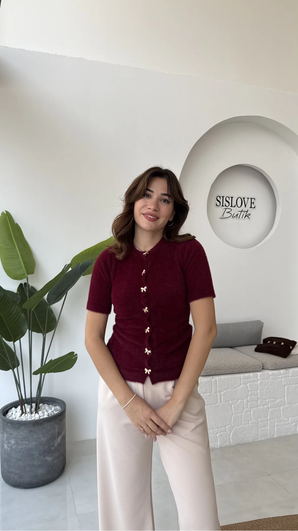 Coquette Kurdele Düğmeli Hırka - Bordo - 25033