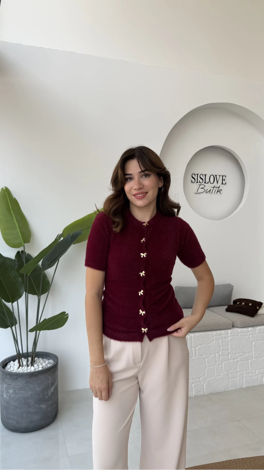 Coquette Kurdele Düğmeli Hırka - Bordo - 25033