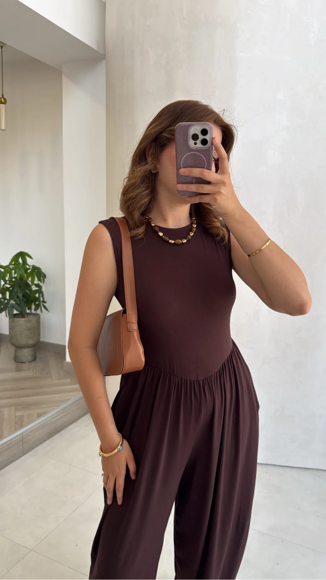 Coquette Sıfır Kol Tulum - Kahve - Kod: 4144