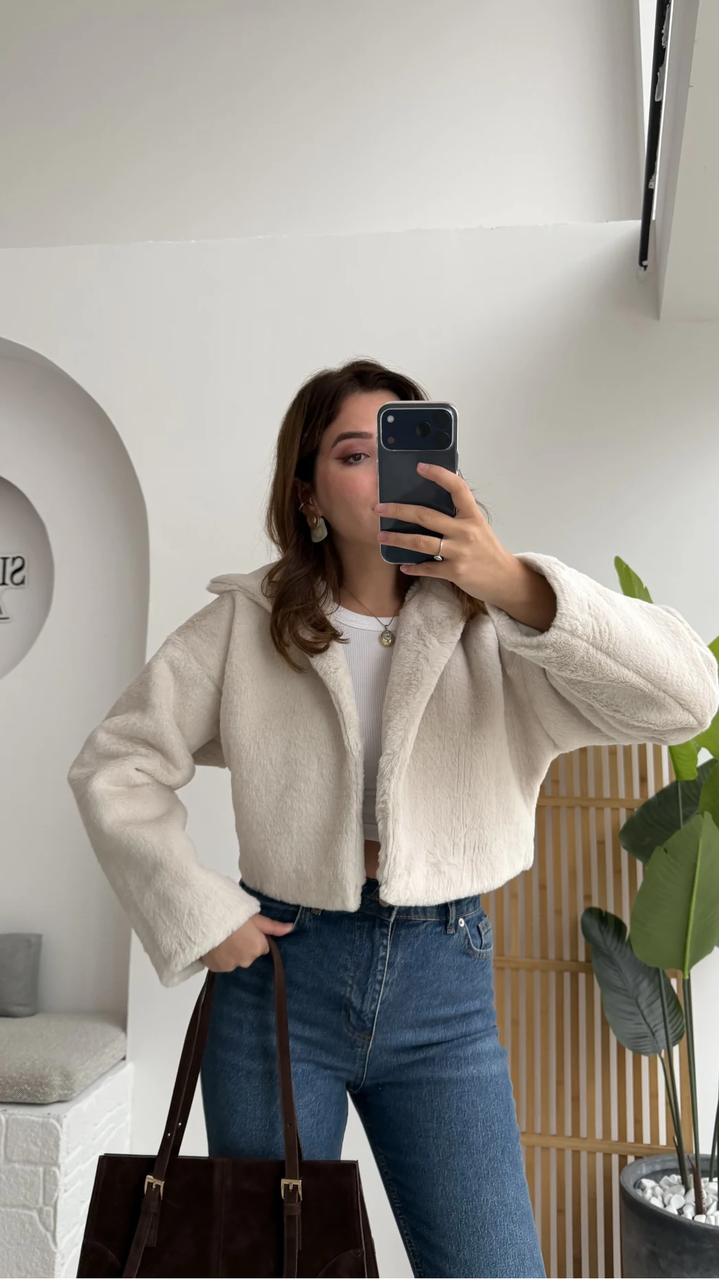 Crema Crop Kürk Mont Beyaz Kod - Kod: 9620