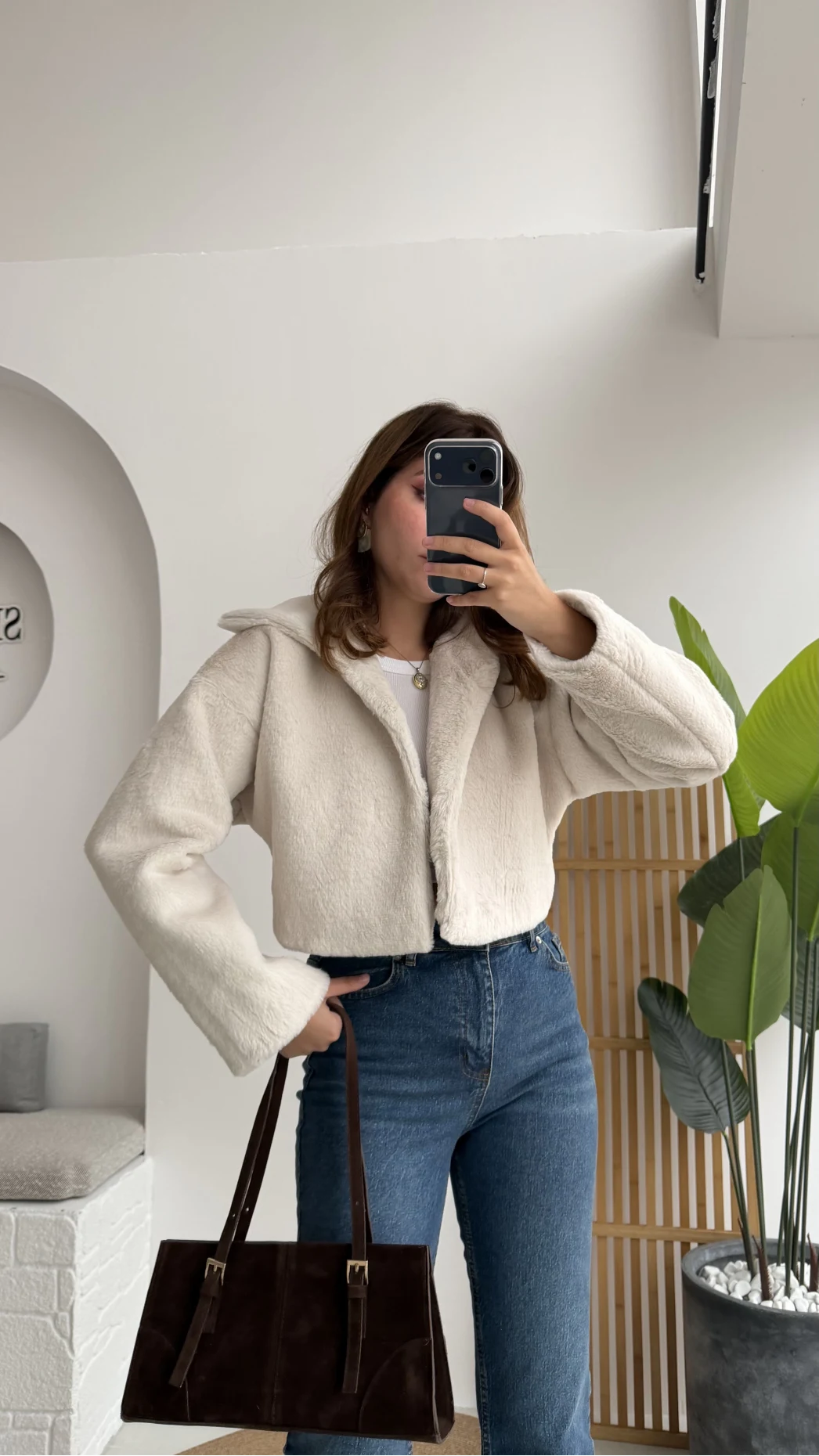 Crema Crop Kürk Mont Beyaz Kod - Kod: 9620