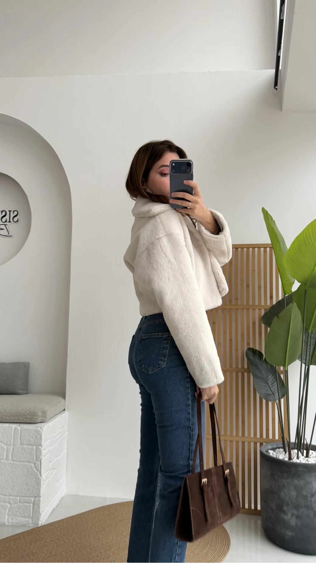 Crema Crop Kürk Mont Beyaz Kod - Kod: 9620