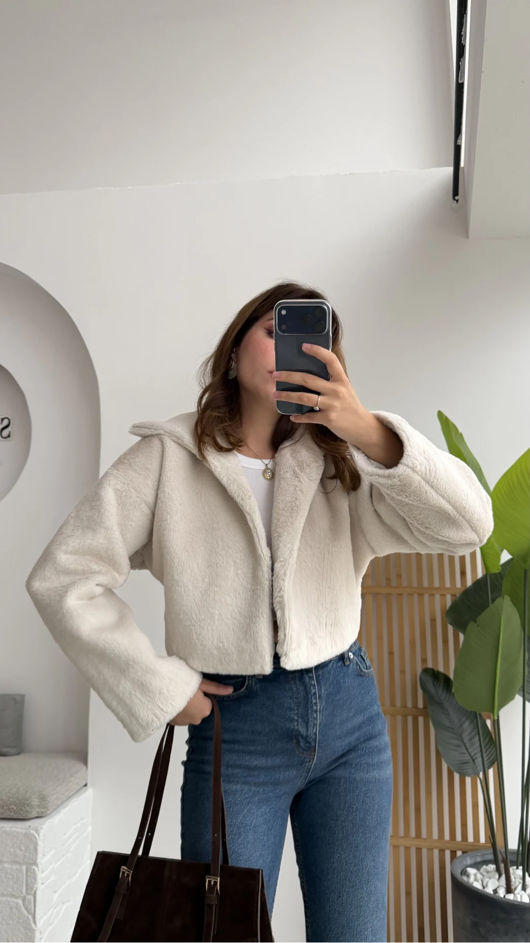 Crema Crop Kürk Mont Beyaz Kod - Kod: 9620