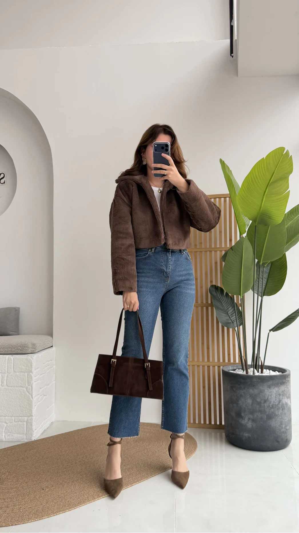 Crema Crop Kürk Mont Kahve Kod - Kod: 9620