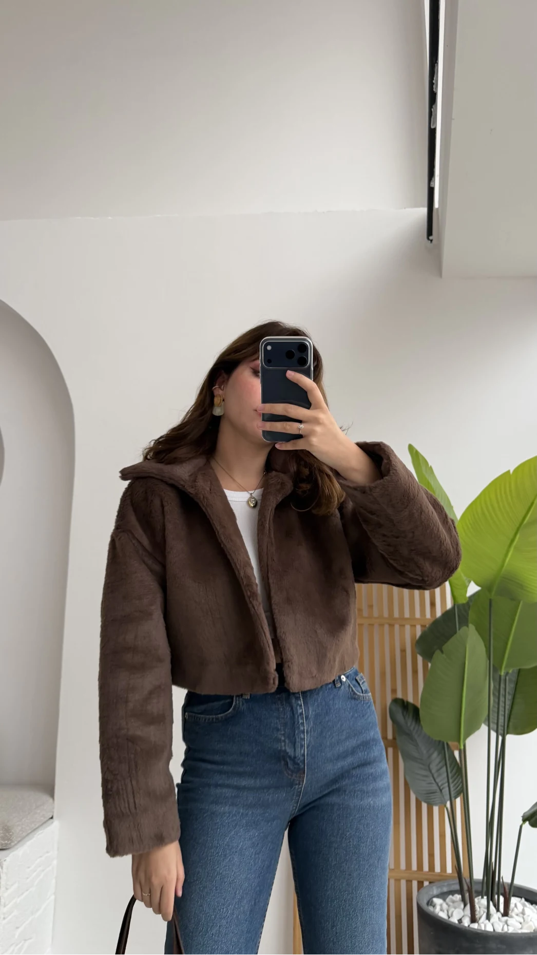 Crema Crop Kürk Mont Kahve Kod - Kod: 9620