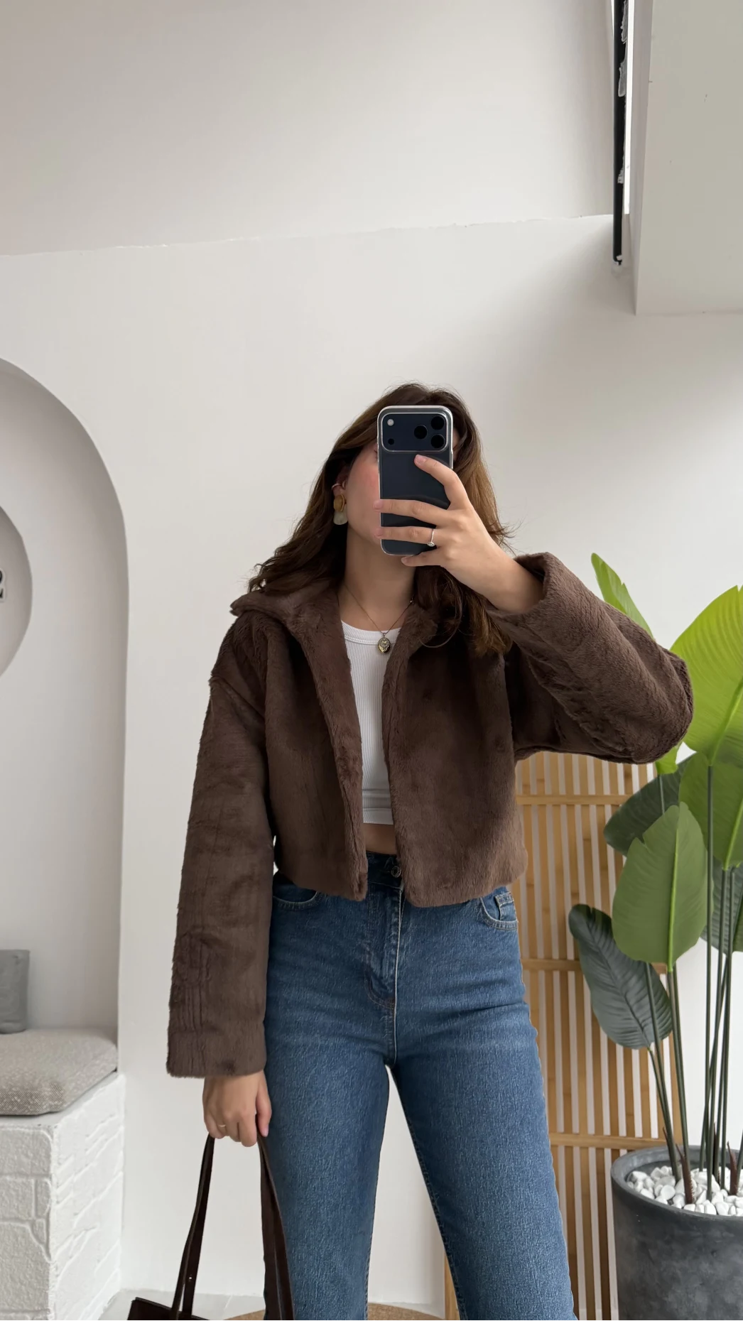 Crema Crop Kürk Mont Kahve Kod - Kod: 9620