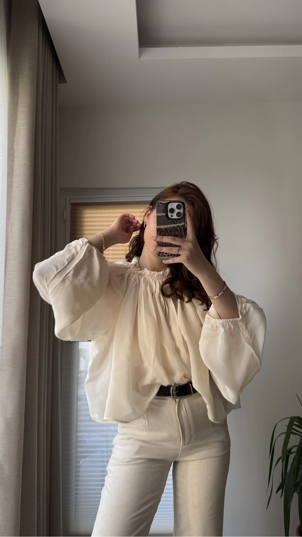 Crema Tül Bluz - Krem - 4959