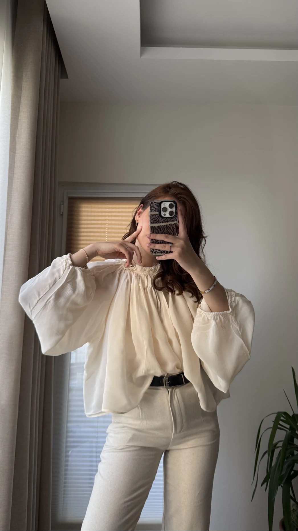 Crema Tül Bluz - Krem - 4959