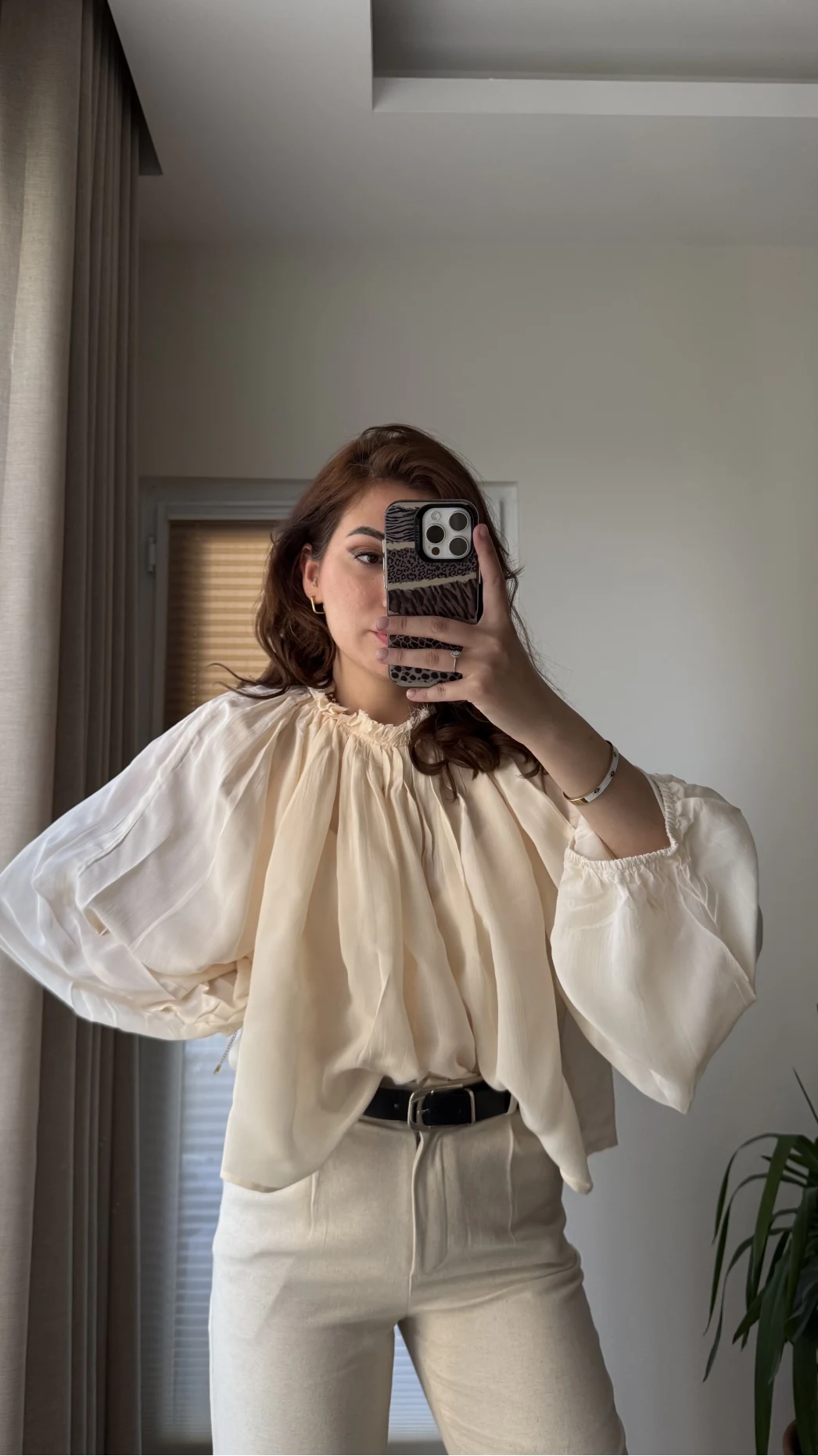 Crema Tül Bluz - Krem - 4959