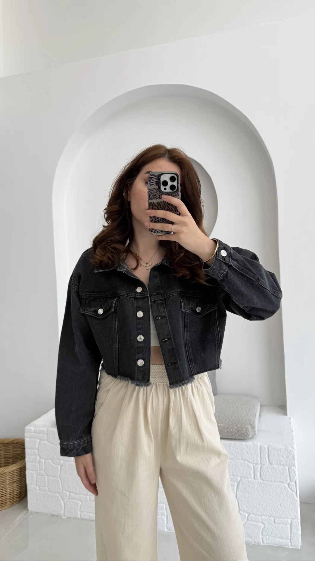 Crop Kot Ceket Antrasit