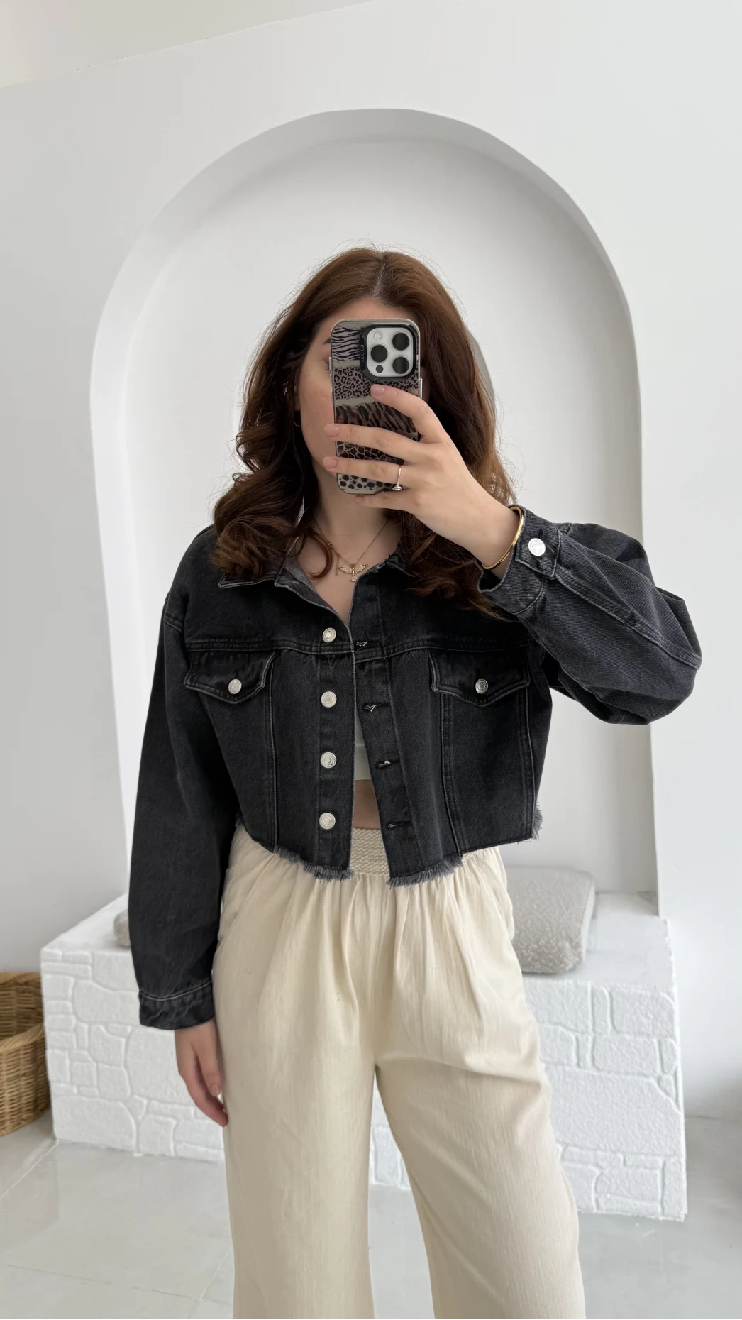 Crop Kot Ceket Antrasit