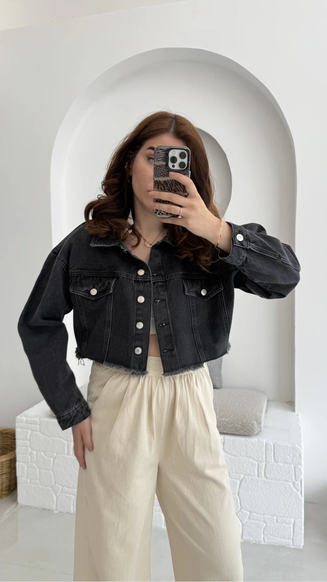 Crop Kot Ceket Antrasit