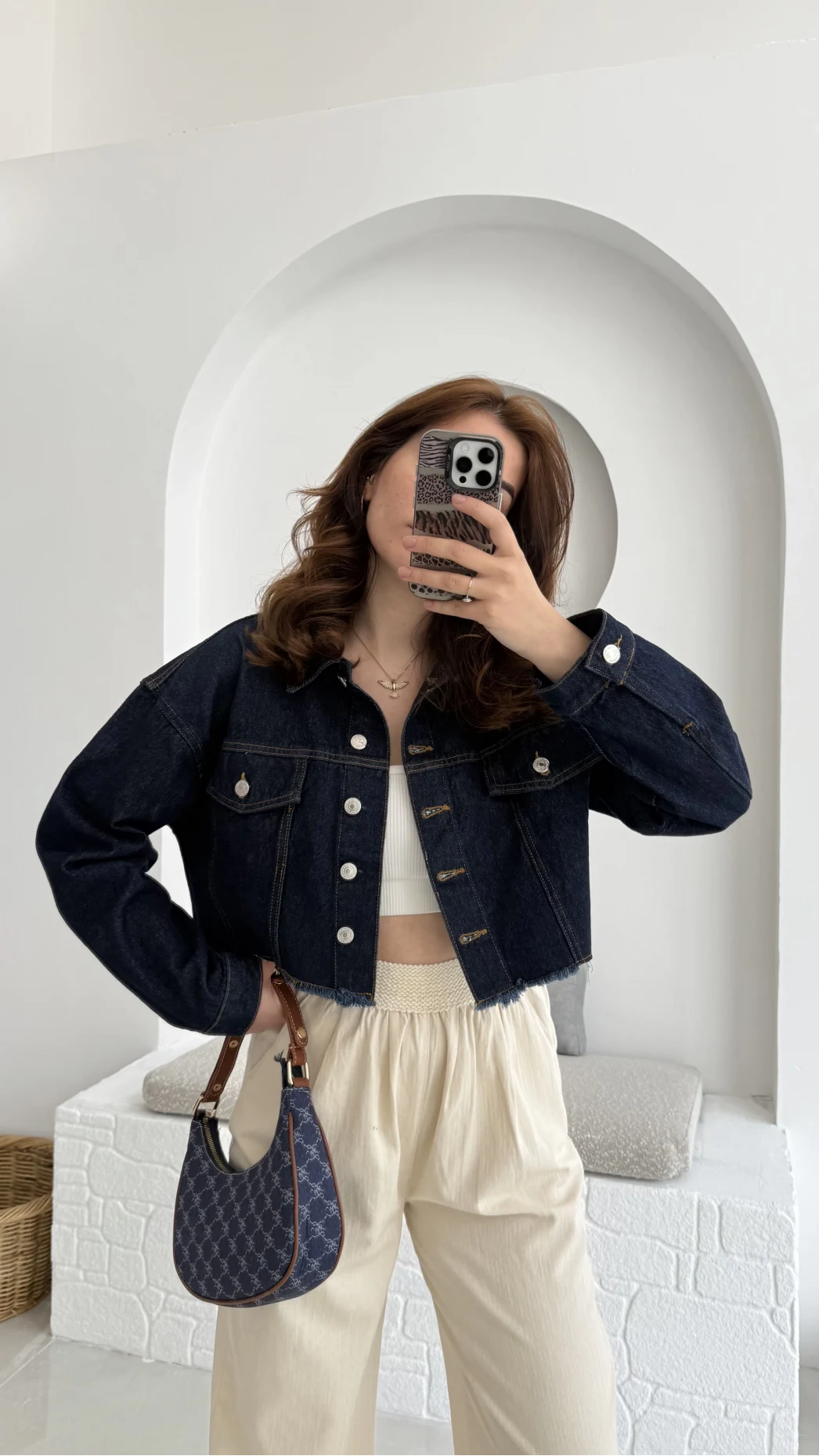 Crop Kot Ceket Koyu Mavi