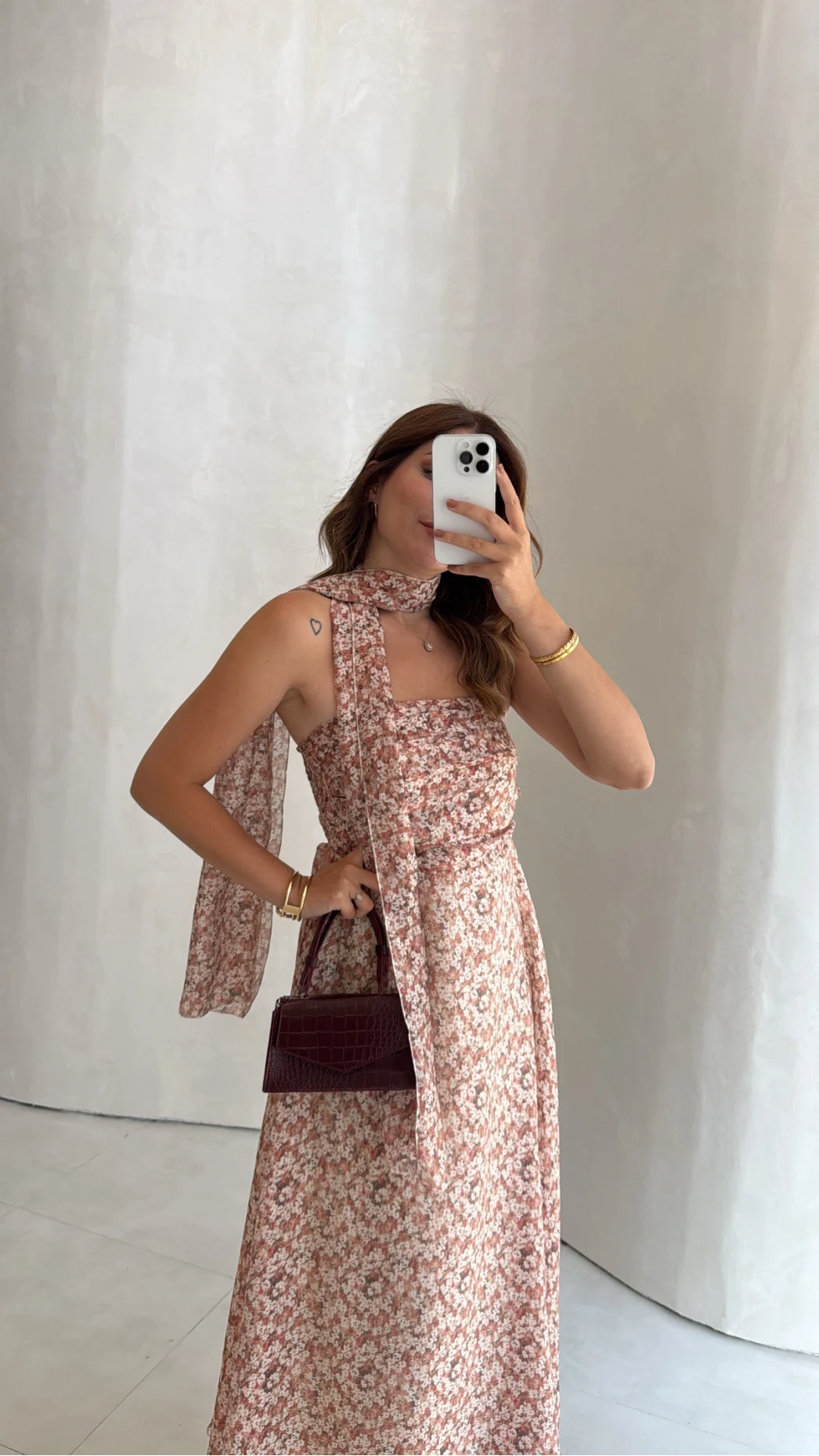 Daisy Straplez Şallı Çiçek Desenli Elbise - Kod: 3480