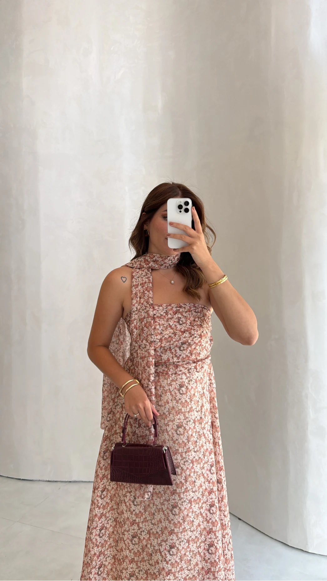 Daisy Straplez Şallı Çiçek Desenli Elbise - Kod: 3480