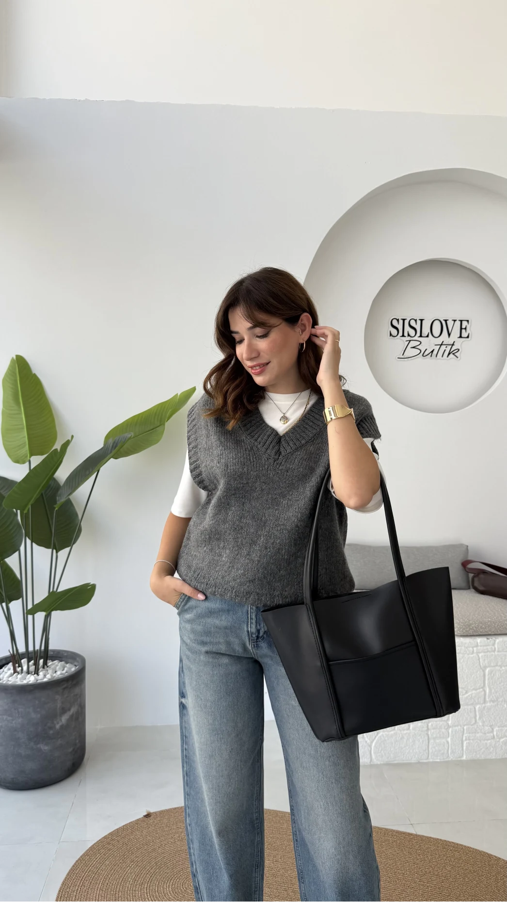 Daisy V Yaka Süveter - Antrasit - Kod: 04583