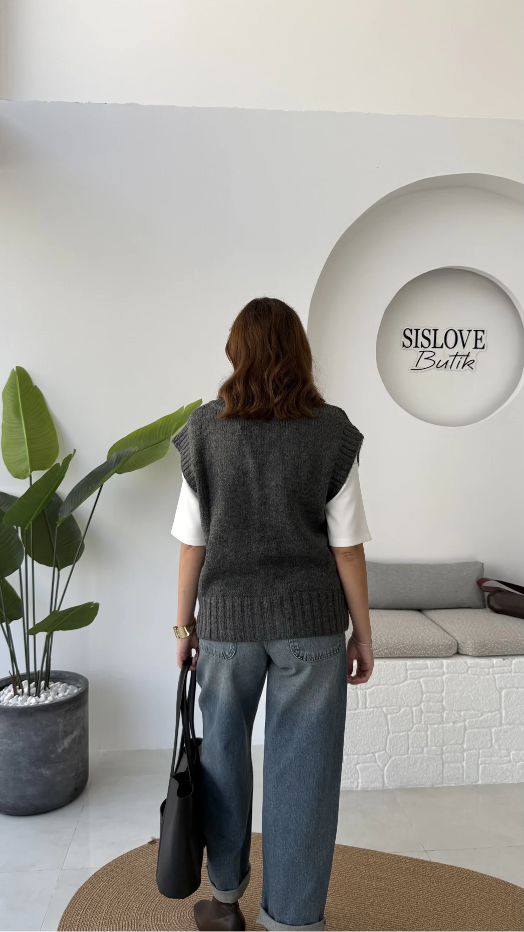 Daisy V Yaka Süveter - Antrasit - Kod: 04583