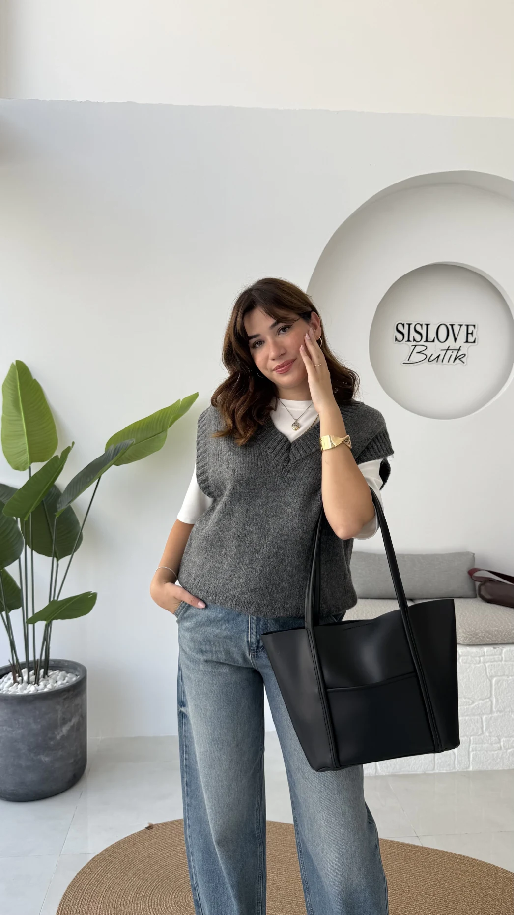 Daisy V Yaka Süveter - Antrasit - Kod: 04583