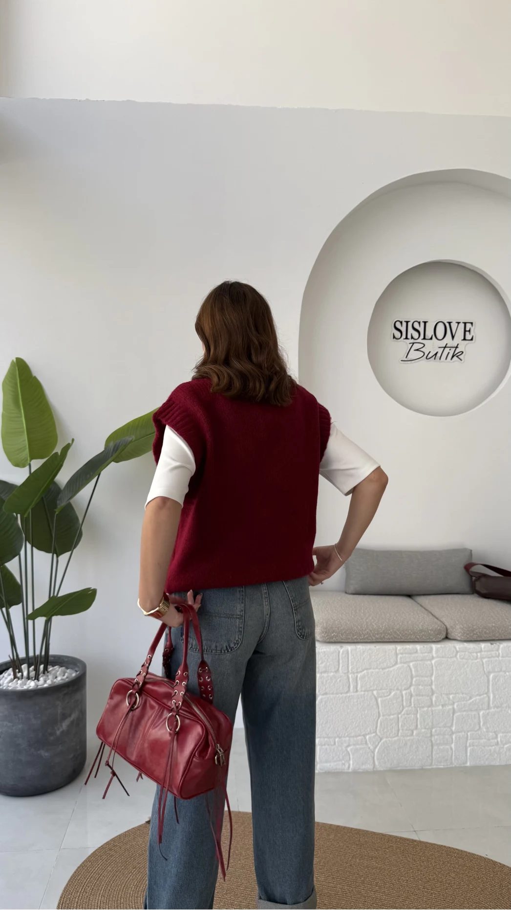 Daisy V Yaka Süveter - Bordo - Kod: 04583