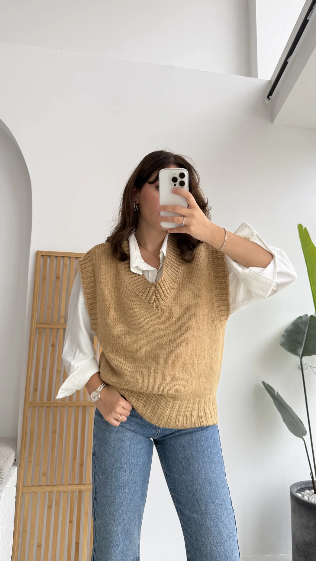 Daisy V Yaka Süveter - Camel - Kod: 04583