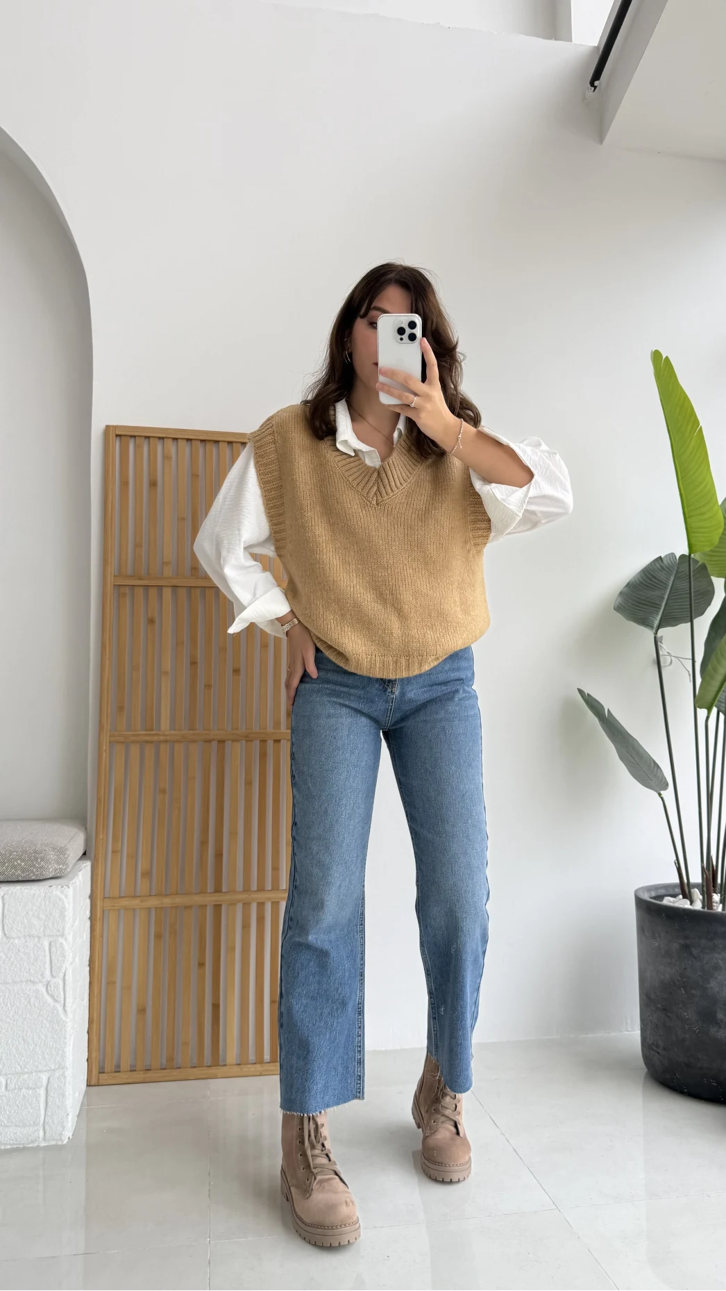 Daisy V Yaka Süveter - Camel - Kod: 04583