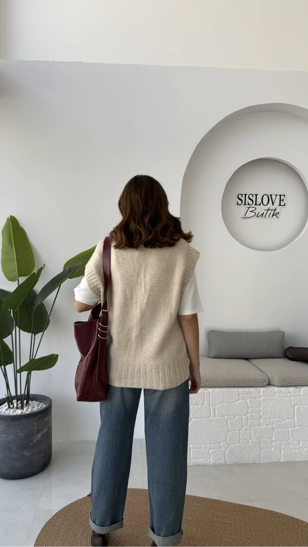 Daisy V Yaka Süveter - Taş - Kod: 04583