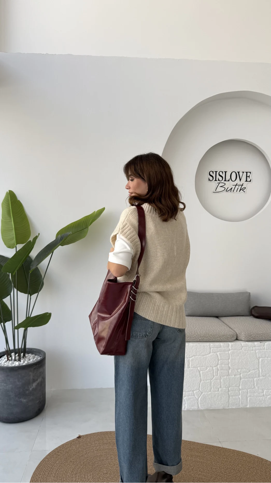 Daisy V Yaka Süveter - Taş - Kod: 04583