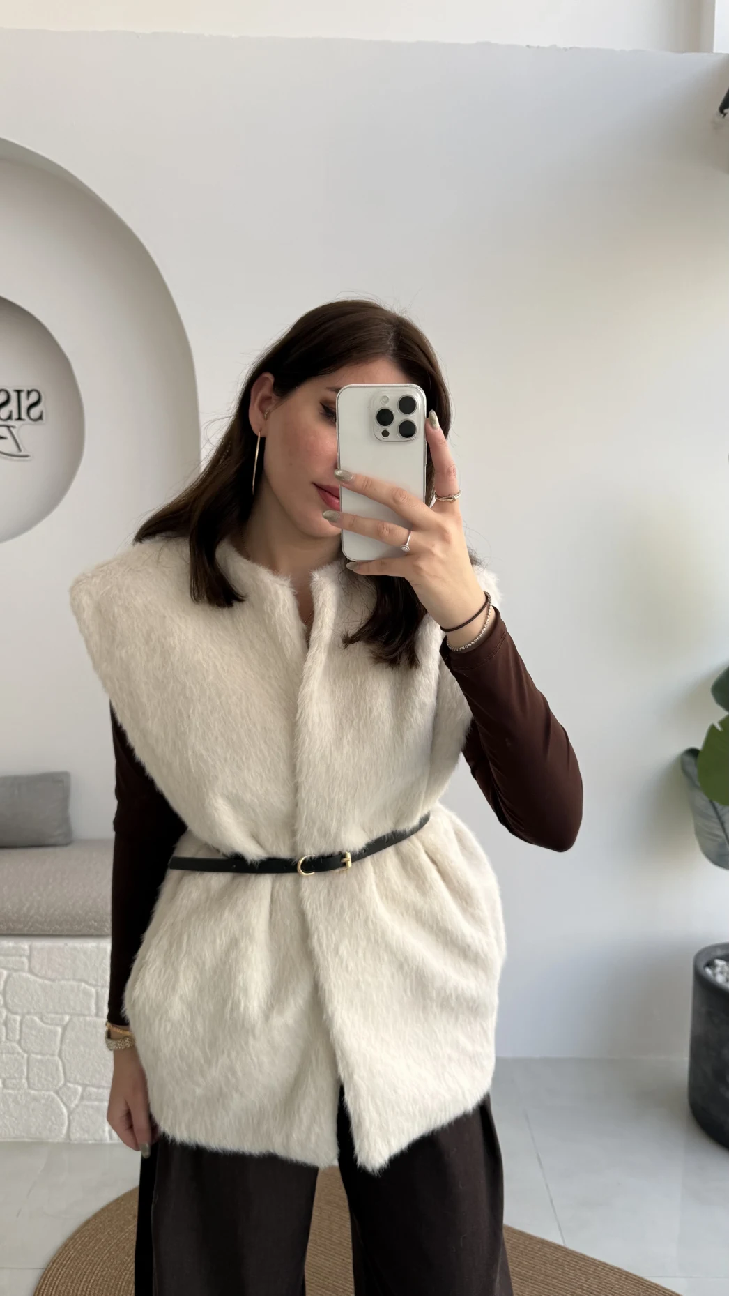 Daniella Kemerli Peluş Yelek - Ekru - Kod: 25500