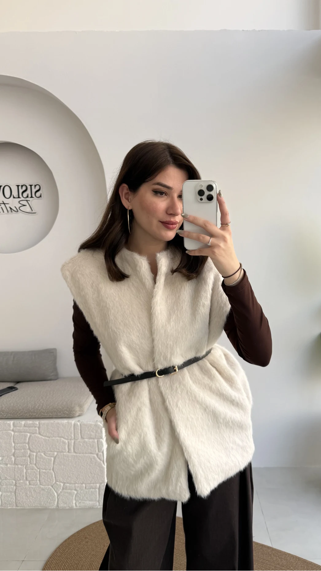 Daniella Kemerli Peluş Yelek - Ekru - Kod: 25500