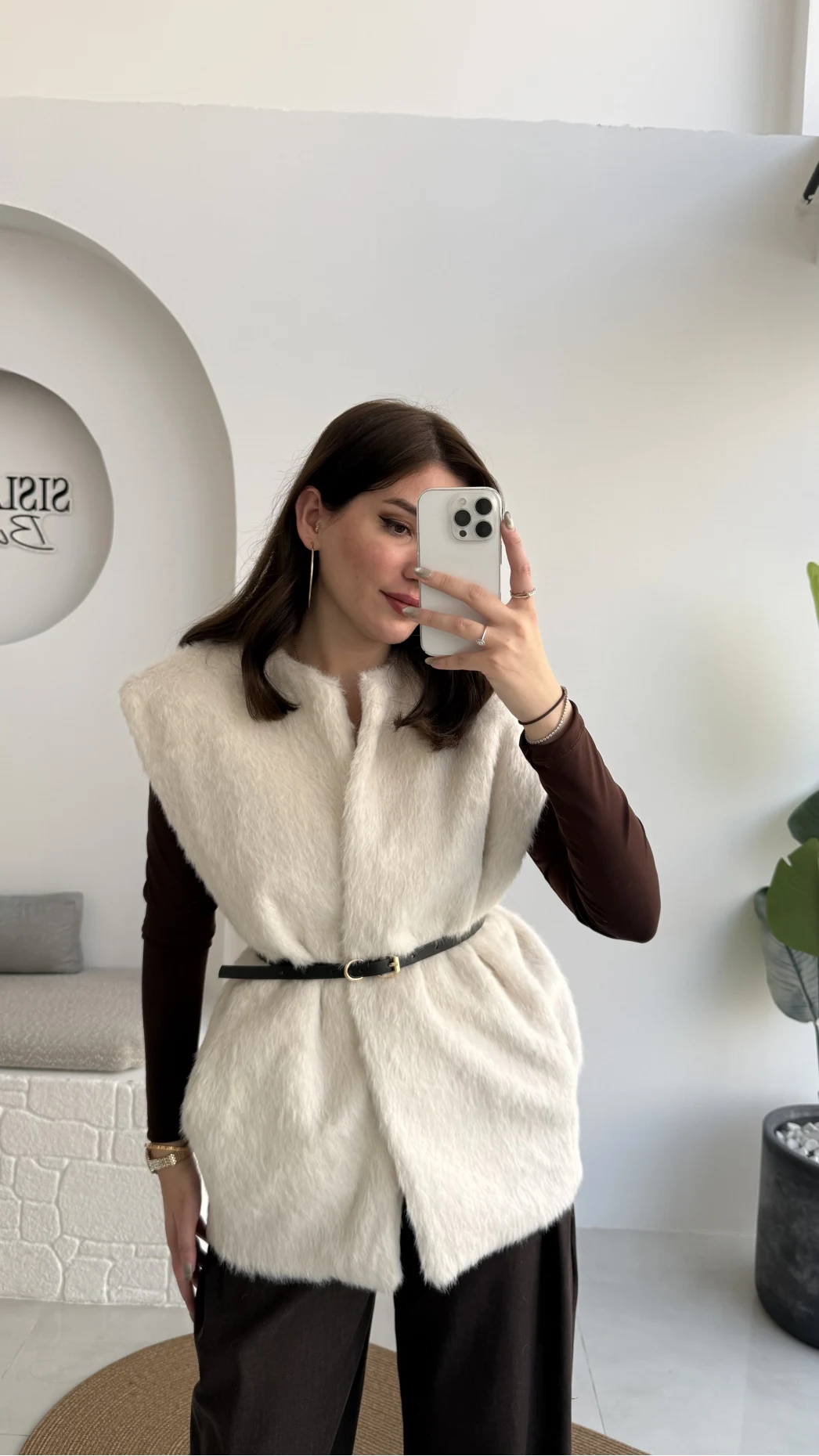 Daniella Kemerli Peluş Yelek - Ekru - Kod: 25500