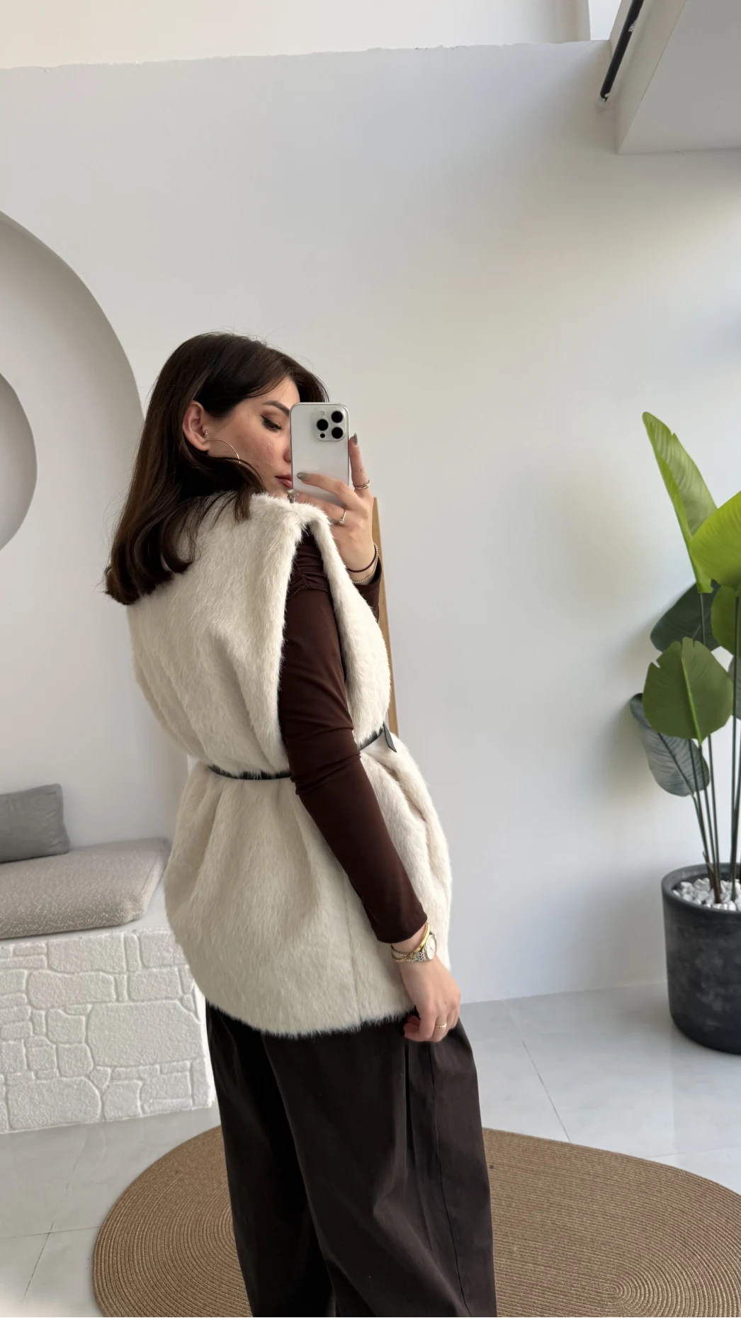 Daniella Kemerli Peluş Yelek - Ekru - Kod: 25500