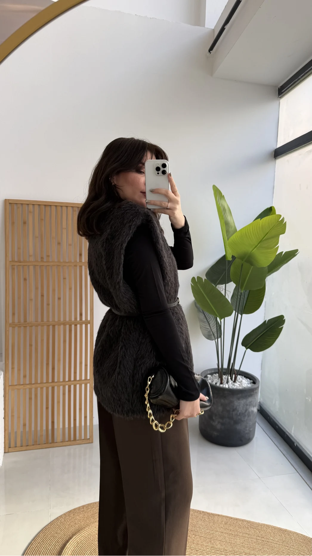 Daniella Kemerli Peluş Yelek - Siyah - Kod: 25500