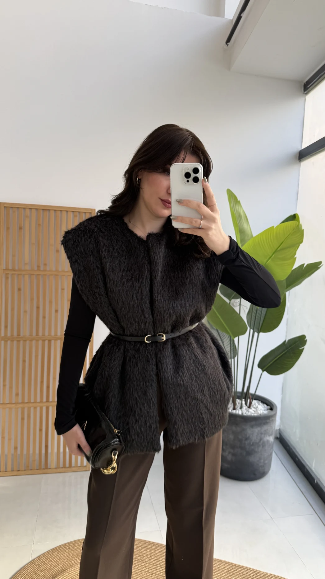 Daniella Kemerli Peluş Yelek - Siyah - Kod: 25500