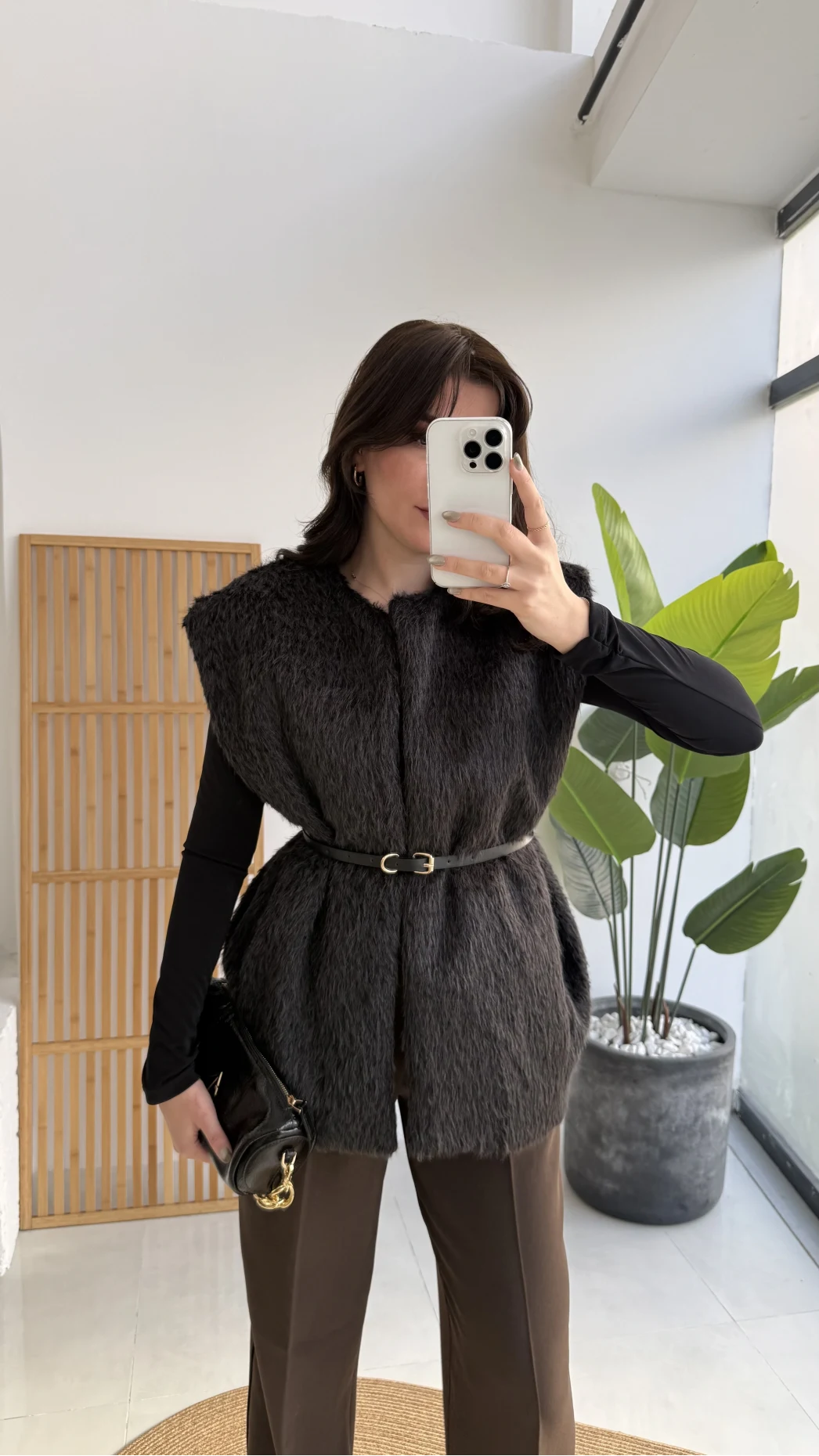 Daniella Kemerli Peluş Yelek - Siyah - Kod: 25500