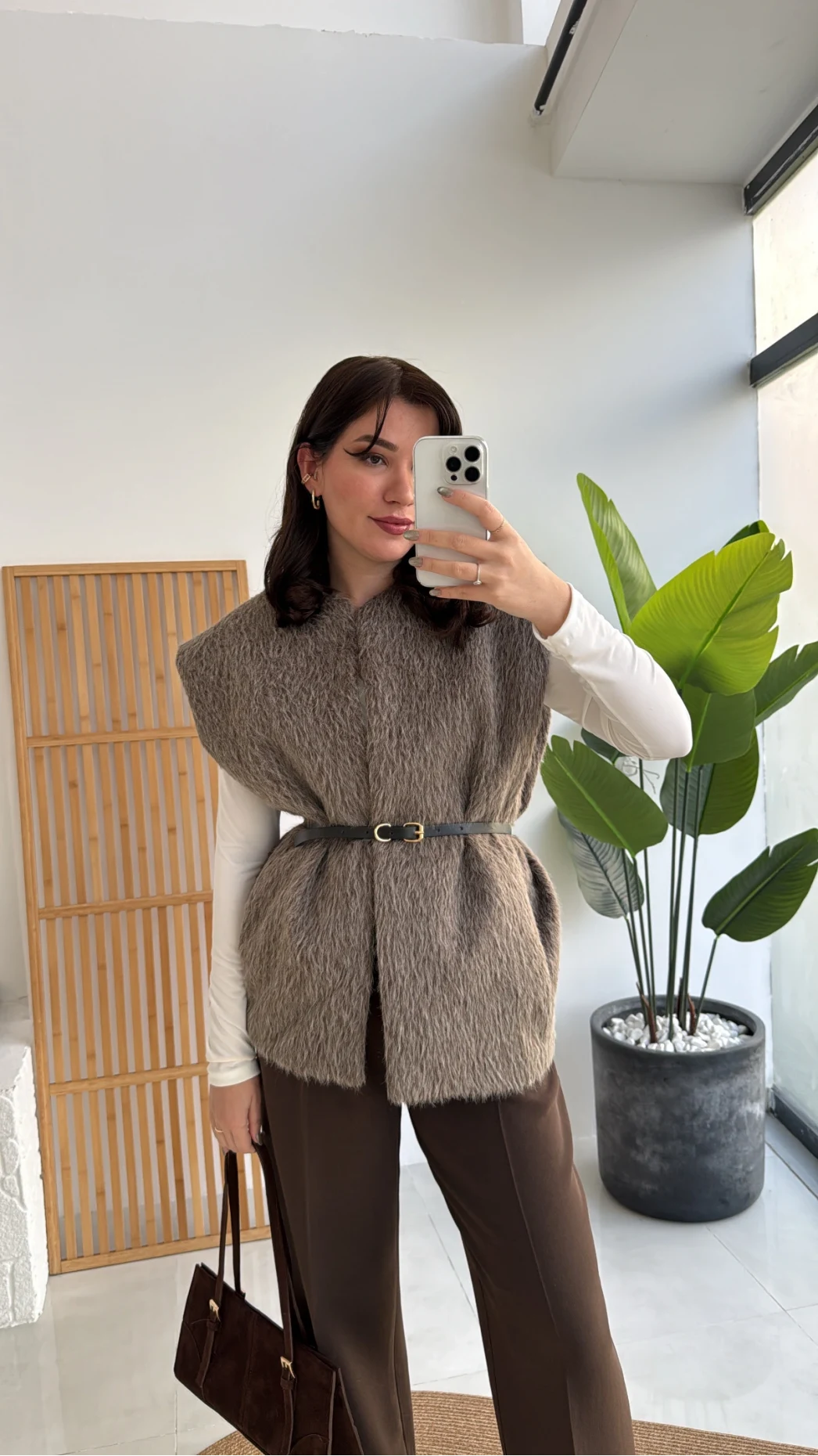 Daniella Kemerli Peluş Yelek - Vizon - Kod: 25500