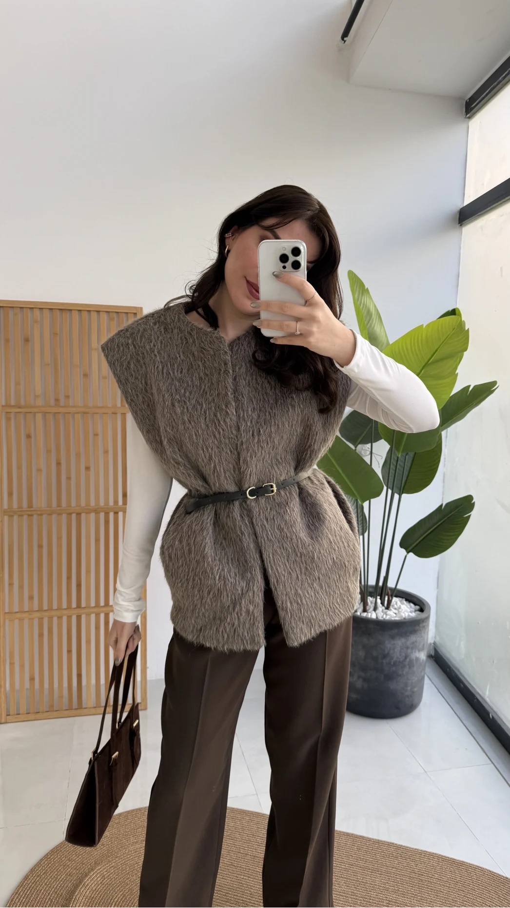 Daniella Kemerli Peluş Yelek - Vizon - Kod: 25500