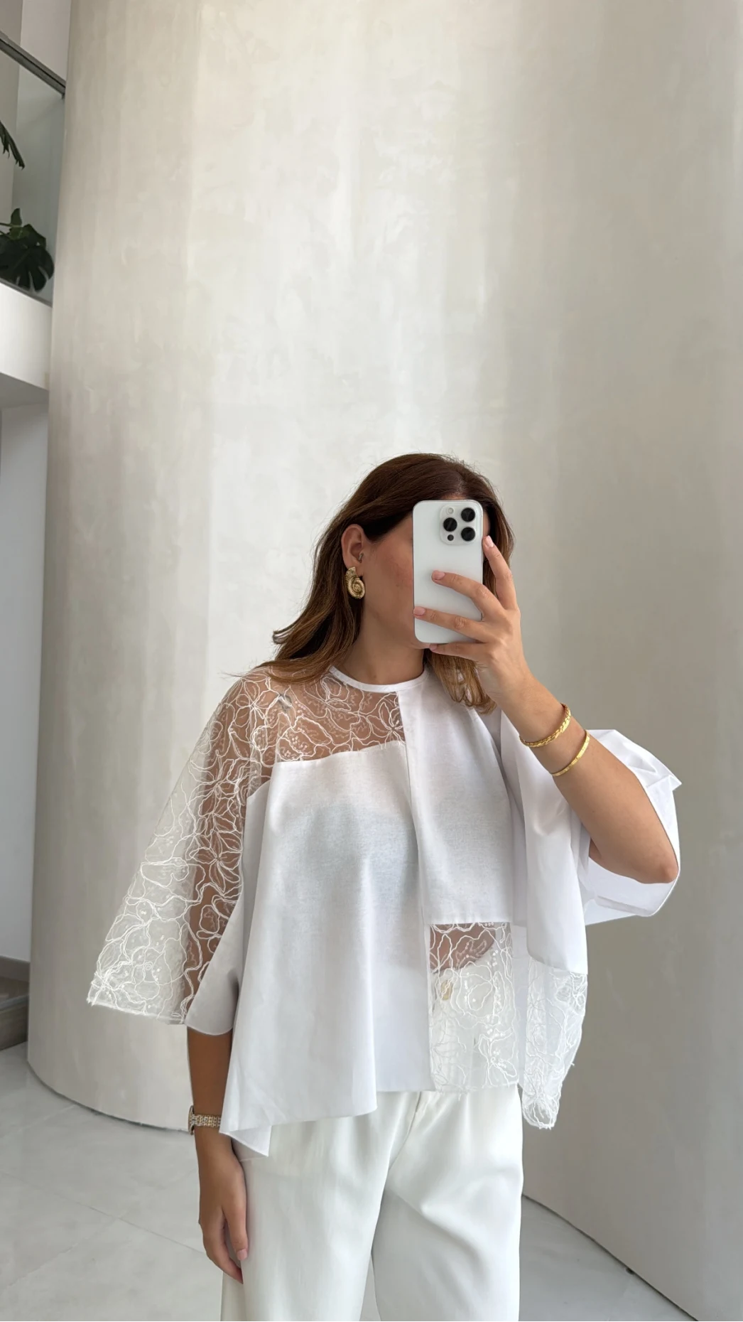 Dantel Detay Bluz - Beyaz